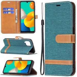 Voor Samsung Galaxy M32 Kleur Matching Denim Textuur Horizontale Flip Leren Case met Houder & Card Slots & Wallet & Lanyard
