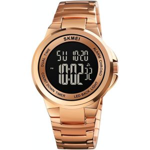 SKMEI 1712 Dual Time LED digitale display lichtgevende roestvrij stalen band elektronische horloge (rose goud en zwart)