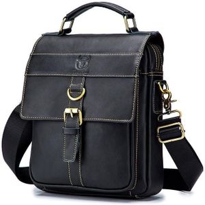 BUFF CAPTAIN 302 First-Layer Cowhide Men Casual Shoulder Bag Leather Retro Briefcase(Obsmetrical Black)