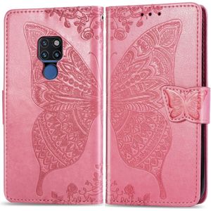 Vlinder liefde bloemen relif horizontale Flip lederen case voor Huawei mate 20  met houder & card slots & portemonnee & Lanyard (roze)