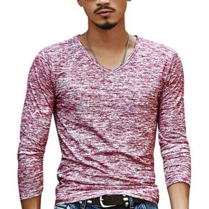Slim Streetwear V-neck T Shirt Casual Fitness Tops Pullover Shirt voor heren (red)