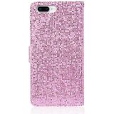 For iPhone 8 Plus / 7 Plus Glitter Powder Horizontal Flip Leather Case with Card Slots & Holder & Lanyard(Pink)
