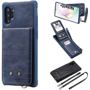 Voor Galaxy Note 10+ Vertical Flip Shockproof Leather Protective Case met Long Rope  Support Card Slots & Bracket & Photo Holder & Wallet Function(Blue)