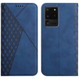 For Samsung Galaxy S20 Ultra Diamond Pattern Splicing Skin Feel Magnetic Horizontal Flip Leather Case with Card Slots & Holder & Wallet(Blue)
