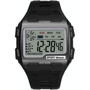 Syneke 9021 Square Sarge Screen Display Lichtgevende Multifunctionele Outdoor Mannen Sport Horloge Digitale Horloge (Zwart)