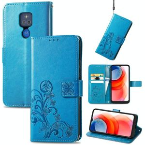 Voor Motorola G Play Four-Leaf Sluiting Relif Gesp Mobiele Telefoon Bescherming Leren Case met Lanyard & Card Slot & Wallet & Bracket-functie
