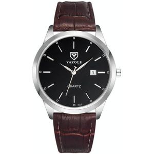 Yazole 308 lichtgevende quartz horloge heren horloge (zwarte lade bruine riem)