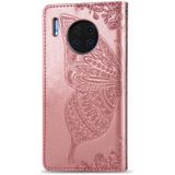 Voor Huawei mate 30 Pro Butterfly Love Flower relif horizontale Flip lederen draagtas met beugel/kaartsleuf/portemonnee/Lanyard (Rose goud)