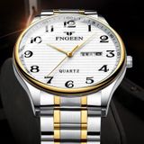 FNGEEN 7811 middelbare leeftijd en ouderen mannen grote digitale dial quartz horloge (tussen goud wit oppervlak)