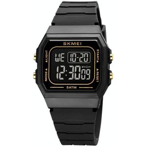SKMEI 1683 Dual Time LED Digitale Display Lichtgevende Siliconen Band Elektronisch Horloge (zwart goud en zwart)