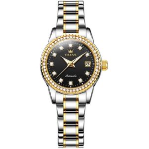 OLEVS 7003 dames multifunctioneel waterdicht mechanisch horloge (goud + zwart)