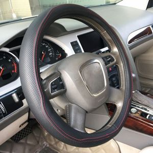 Universal Car Genuine Leather Double Needlework Steering Wheel Cover  Diameter: 38cm (Rood)