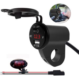 ZH-975B1 motorfiets aluminiumlegering waterdichte mobiele telefoon enkele USB-oplader met rode voltmeter (zwart)