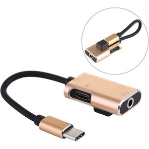 J-053 3A Type-C aan Type-C 3.5 mm Jack laden Audio Adapter Cable(Gold)