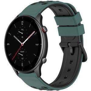 Voor Amazfit GTR 2e 22 mm tweekleurige poreuze siliconen horlogeband (olijfgroen + zwart)