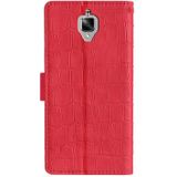For OnePlus 3 Skin Feel Crocodile Texture Magnetic Clasp Horizontal Flip PU Leather Case with Holder & Card Slots & Wallet(Red)
