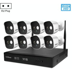 SriHome NVS002 1080P 8-kanaals NVR Kit draadloos beveiligingscamerasysteem  ondersteuning humanode detectie / bewegingsdetectie / nachtzicht  EU-stekker