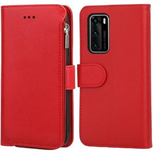 For Huawei P40 Microfiber Zipper Horizontal Flip Leather Case(Red)