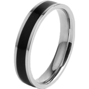 4 PCS Simple Black White Epoxy Couple Ring Women Titanium Steel Ring Jewelry  Size: US Size 3(Black Glue Silver)