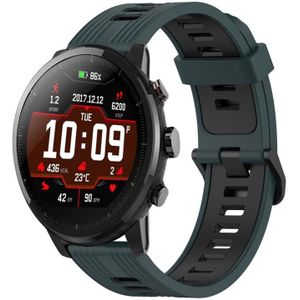 Voor Amazfit Stratos 22 mm verticaal patroon tweekleurige siliconen horlogeband (olijfgroen + zwart)