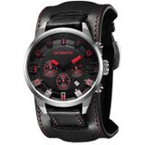 Ochstin 7236 Multifunctioneel zakelijk lederen polspols waterdicht quartz horloge (rood + zwart)