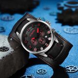 Ochstin 7236 Multifunctioneel zakelijk lederen polspols waterdicht quartz horloge (rood + zwart)