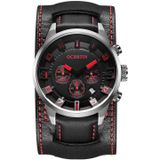 Ochstin 7236 Multifunctioneel zakelijk lederen polspols waterdicht quartz horloge (rood + zwart)