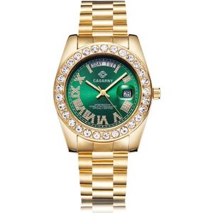 Cagarny 6886 Diamant-ingelatte Romeinse cijfer Dial Quartz Watch voor mannen (Gold Shell Green Dial)