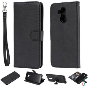 Voor Huawei Mate 20 Lite Solid Color Horizontal Flip Protective Case met Holder & Card Slots & Wallet & Photo Frame & Lanyard(Black)