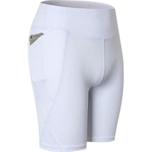 High Elastic Medium High Waist Fitness Oefening Snel drogend zweet Wicking strakke shorts met pocket (kleur: wit formaat: XL)