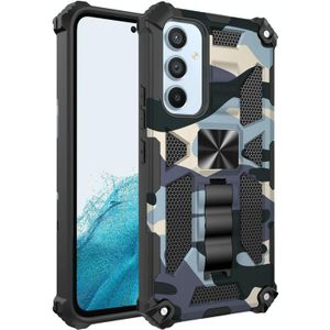 Voor Samsung Galaxy A54 5G Camouflage Armor Schokbestendig TPU + PC Magnetische Beschermende Telefoonhoes met Houder (Lichtblauw)