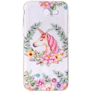 Voor Galaxy J3 (2017) (Amerikaanse versie) bloem Unicorn patroon Embossment TPU beschermende back cover Case