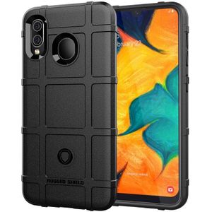 Schokbestendig Rugged Shield volledige dekking beschermende siliconen case voor Galaxy A30 (zwart)