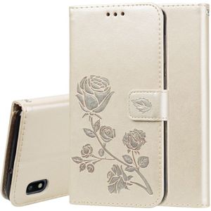 Rose relif horizontale Flip PU lederen case voor Galaxy A10  met houder & kaartsleuven & portemonnee (goud)