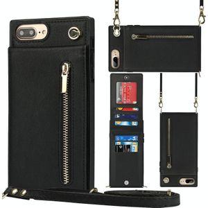 Cross-body rits vierkante TPU + PU achterkant case met houder & kaart slots & portemonnee & riem voor iPhone 8 Plus / 7 Plus