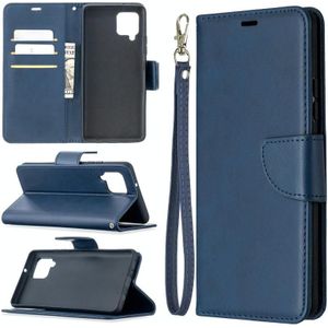 Voor Samsung Galaxy A42 5G Retro Lambskin Texture Pure Color Horizontale Flip PU Lederen kast met Holder & Card Slots & Wallet & Lanyard(Blauw)