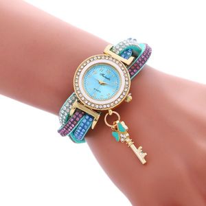 FULAIDA 3 PC'S dames hangslot Multicolor armband quartz horloge met diamant (meer blauw)
