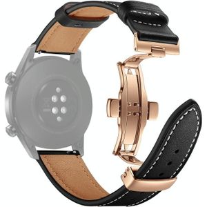 22mm universele vlinder gesp lederen vervanging riem horlogeband  stijl: rose gouden gesp (zwart)