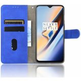 Voor OnePlus 7 Solid Color Skin Feel Magnetic Buckle Horizontale Flip Kalf Texture PU Lederen case met Holder & Card Slots & Wallet(Blauw)