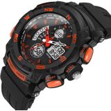 SANDA 775 horloge mannelijke elektronische horloge volwassen middelbare school studenten jeugd multi functionele sport water proof trend dubbel horloge (oranje)
