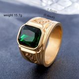 Retro vierkant Gemstone gesneden Dragon Totem Signet Titanium staal Ring voor mannen  US maat: 9  Diameter: 19mm  omtrek: 59.8mm(Green)