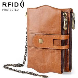 LT3539 koeienhuid lederen rits gesp anti-magnetische RFID portemonnee Clutch tas voor mannen  met kaartsleuven & schouderband (geel-bruin)