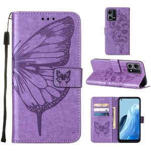 Voor Oppo Reno7 4G/F21 Pro Embossed Butterfly Leather Phone Case (Purple)