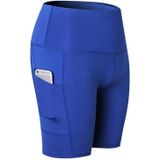 Hoge taille Yoga Slant Pocket Oefening Snel Droog Strak Elastisch Fitness Shorts (Kleur: Blauw Maat: XXL)