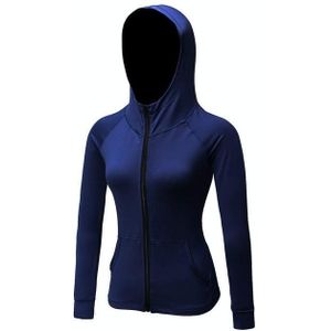 Herfst en Winter Rits Lange mouwen Hooded Sportjack voor Dames (kleur: Navy Blue Size: XXL)