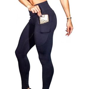 Yoga broek met zakken vrouwen Sport Leggings Jogging Workout Workout Hardlopen Leggings Stretch Hoge Elastische Gym Panty's Vrouwen Legging XL (Zwart)