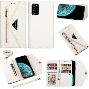Voor Samsung Galaxy Note20 Skin Feel Zipper Horizontale Flip Lederen case met Holder & Card Slots & Photo Frame & Lanyard & Long Rope(White)