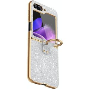 Voor Samsung Galaxy Z Flip5 Plating Kleurverloop Glitter Telefoonhoesje met Ringhouder (Zilver)