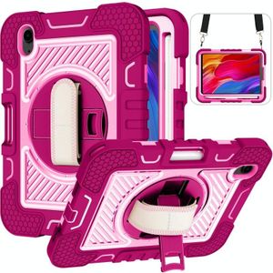 360 graden rotatie contrast kleur shockproof siliconen + pc case met houder & hand grip riem en schouderriem voor iPad mini 6 (rose rood + roze)