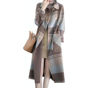 Winter Double-Breasted Grote Zakken Losse Mid-Length Plaid Wollen Jas voor dames (kleur: AS Afbeelding toont Maat: L)